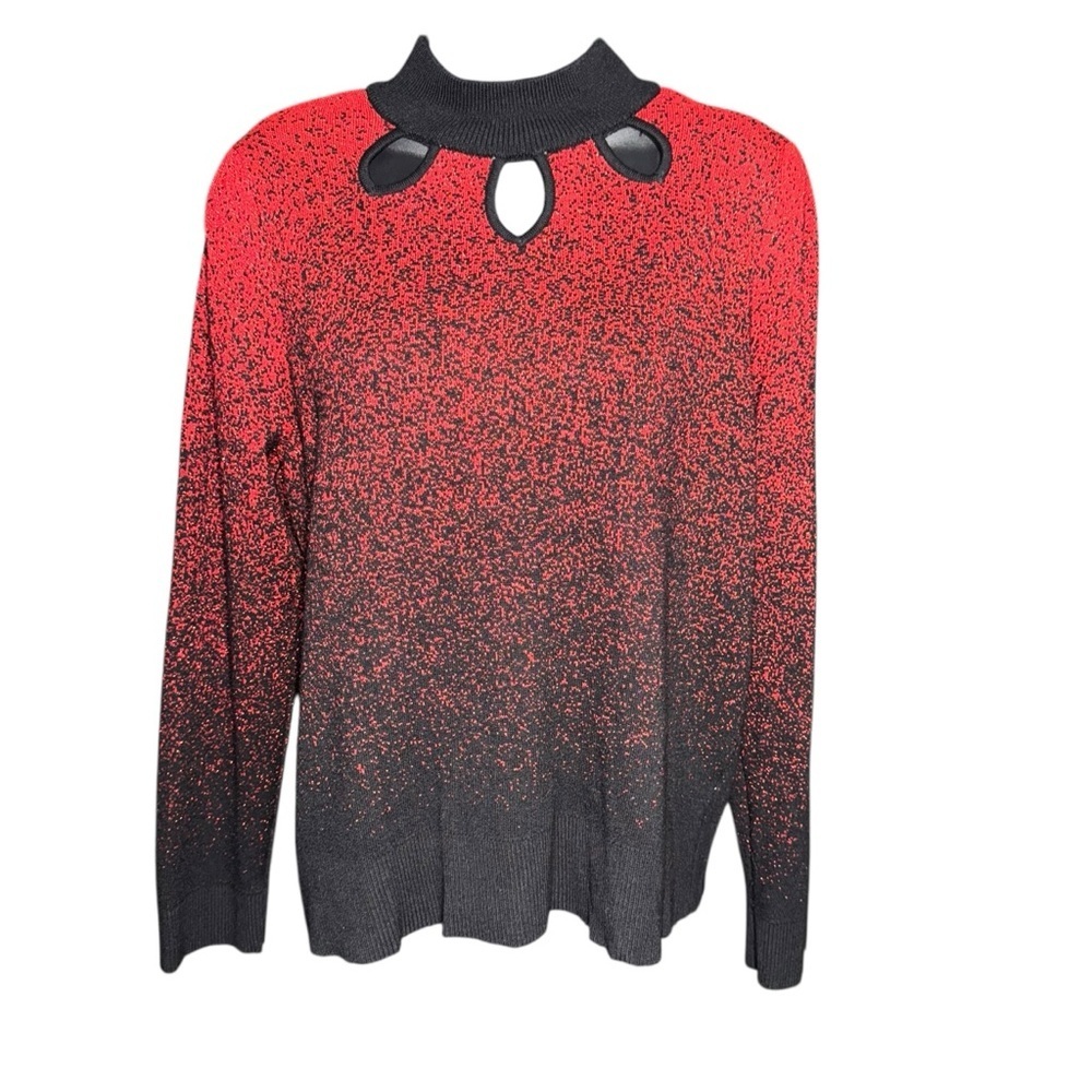 Adrienne Vittadini Red Black Keyhole Metallic Sweater Women’s XL
